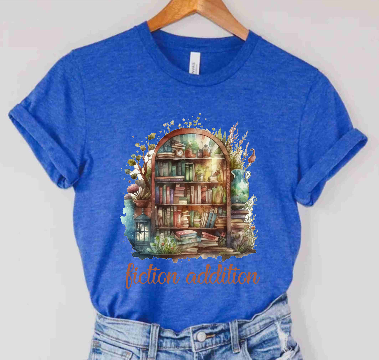 Fiction Addition Book Shelf Reading Funny Bookworm Teachers T-Shirt