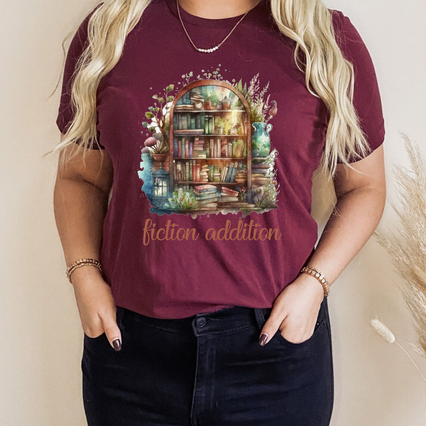 Fiction Addition Book Shelf Reading Funny Bookworm Teachers T-Shirt