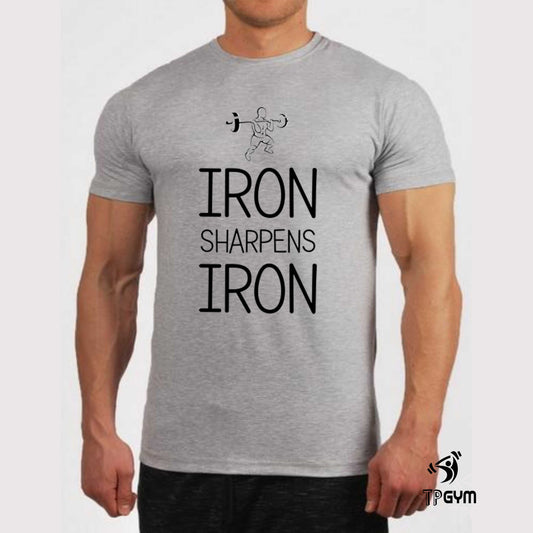 Fitness Crossfit Gym T Shirt Iron Sharpens Iron Heavy Weight Lifter