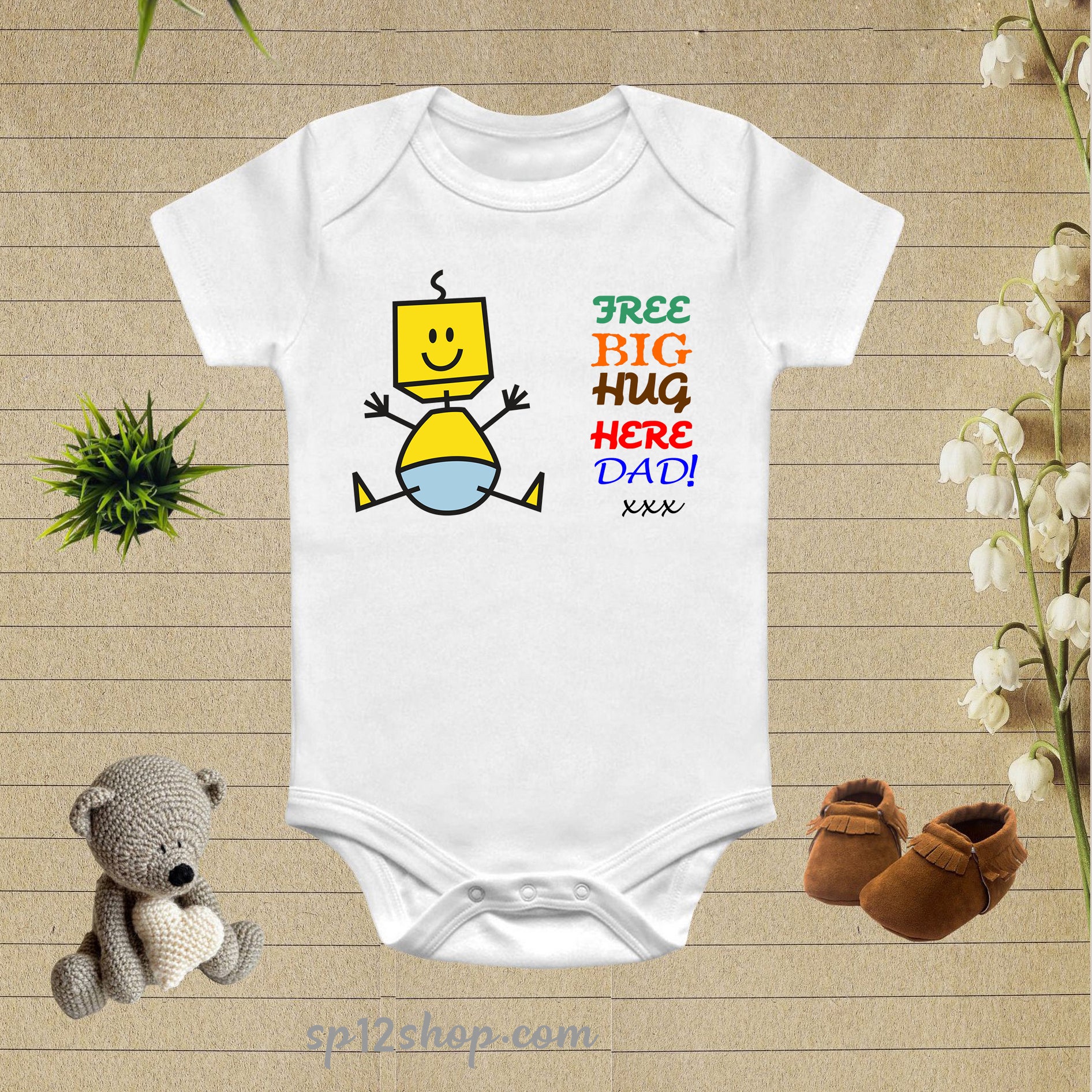 Free Big Hug Here Dad Baby Bodysuit Onesie