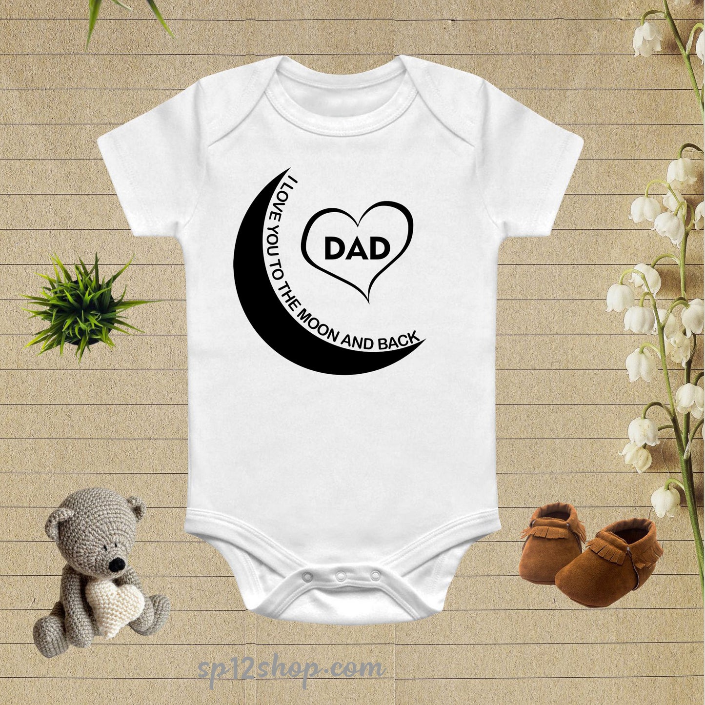 I Love You To The Moon And The Dad Baby Bodysuit Onesie