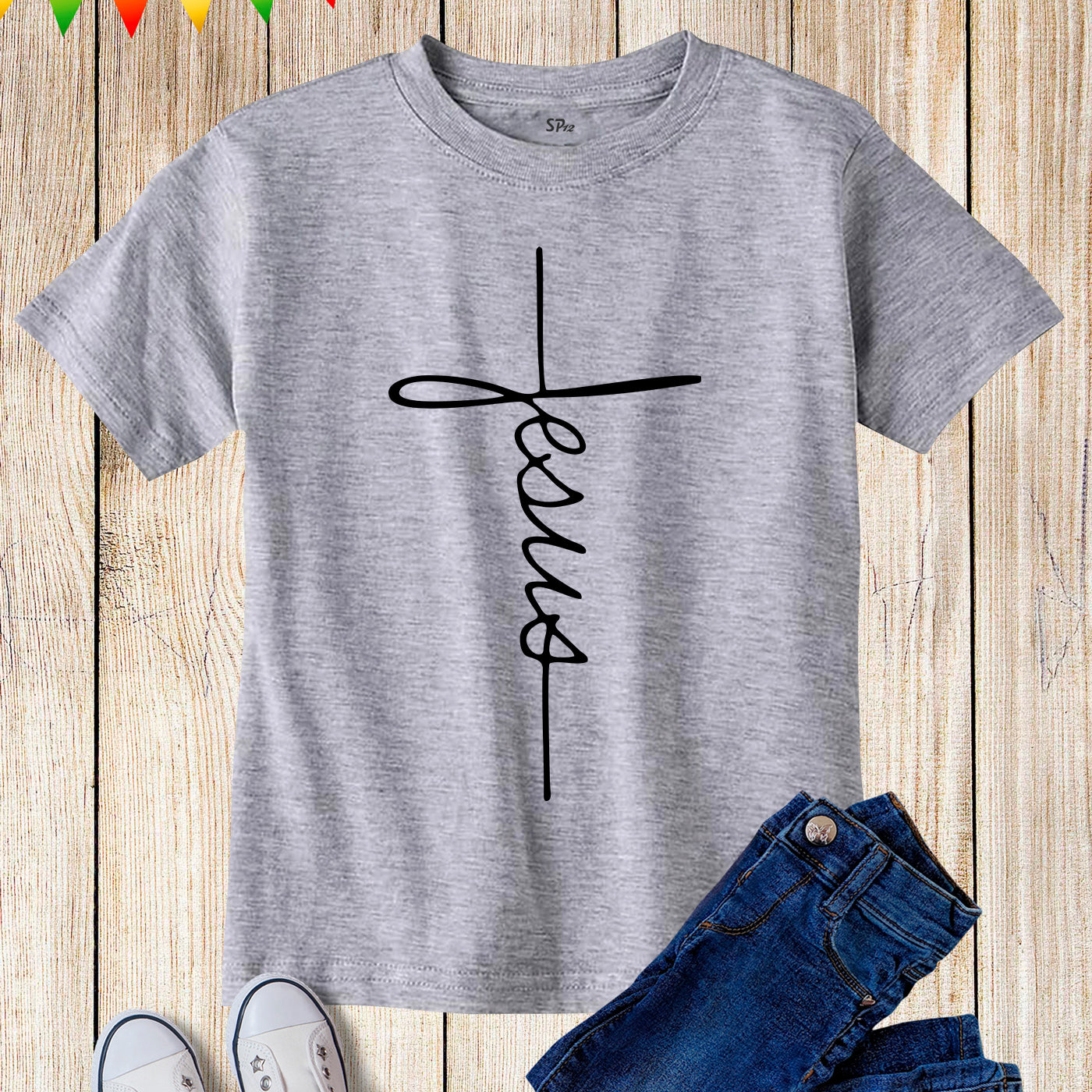 Jesus Kids T Shirt Christian Faith Grace Cross Love Bible Tee