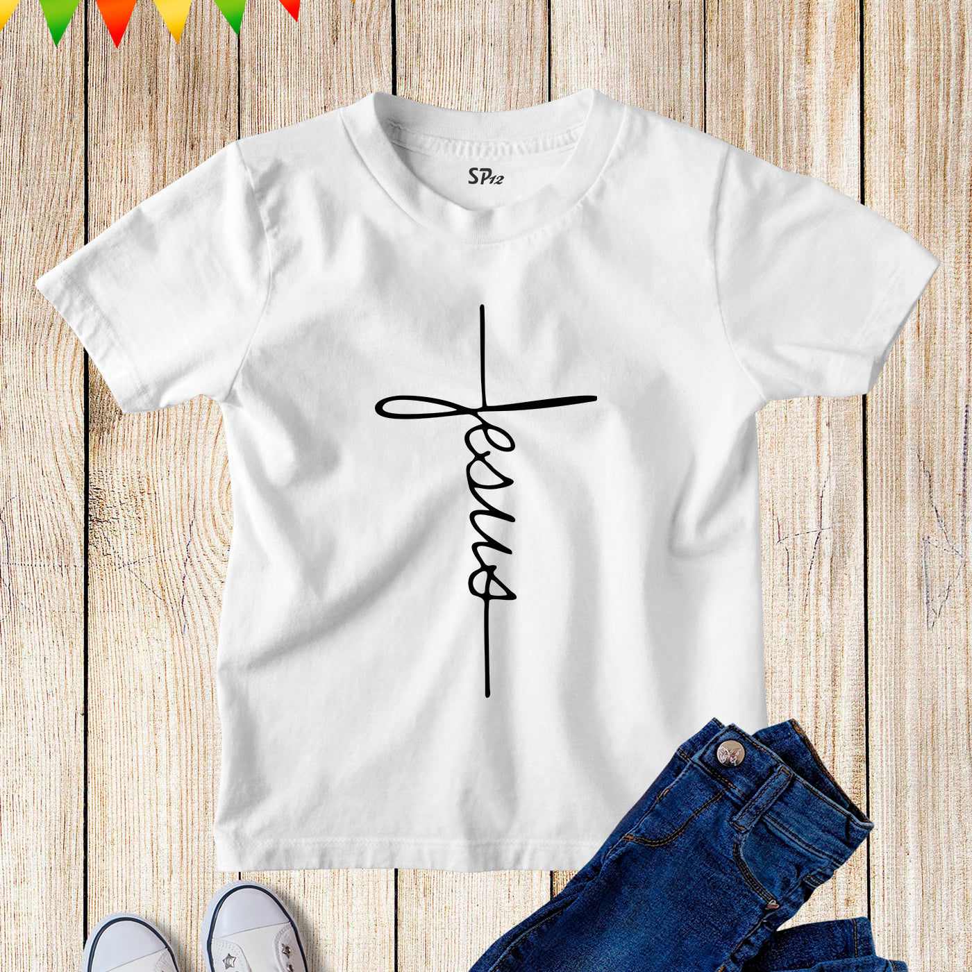 Jesus Kids T Shirt Christian Faith Grace Cross Love Bible Tee