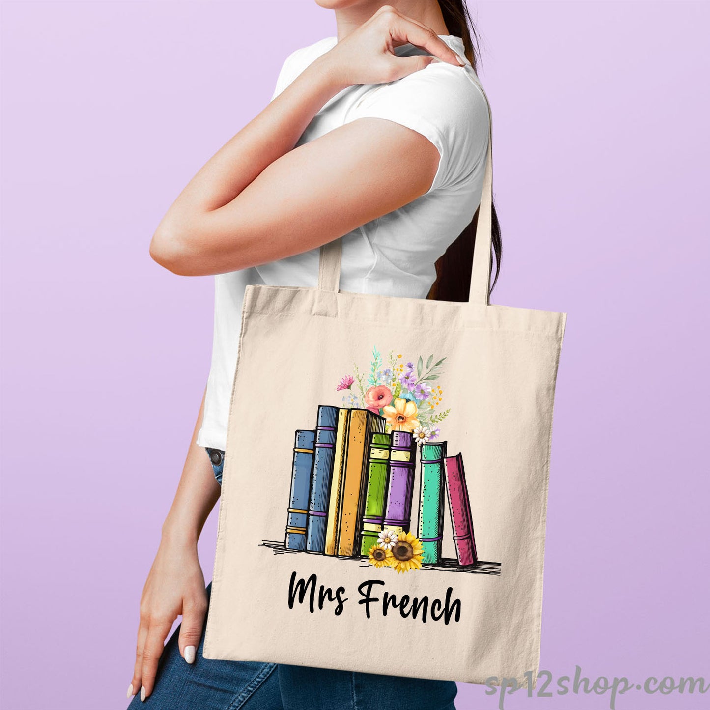 Floral Books Lover Custom Teacher Appreciation Thank You Tote Bag