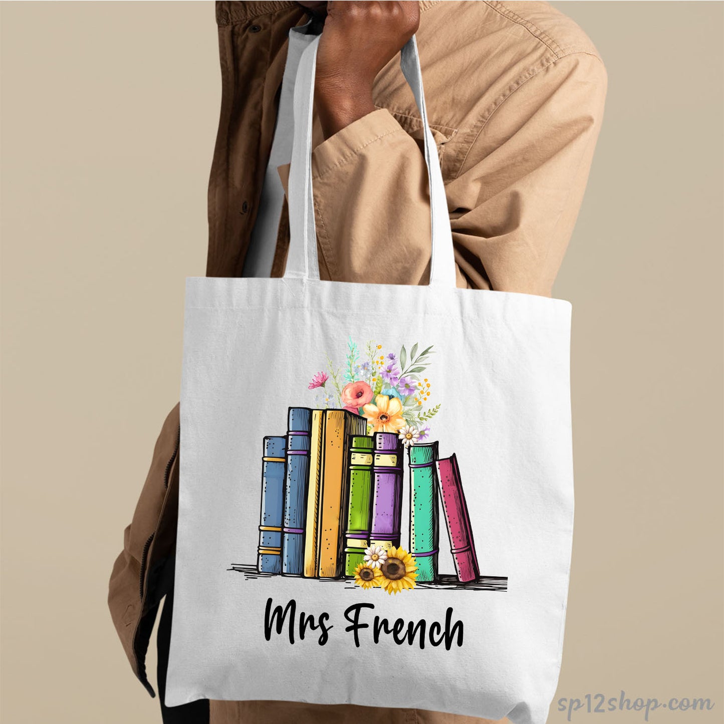 Floral Books Lover Custom Teacher Appreciation Thank You Tote Bag