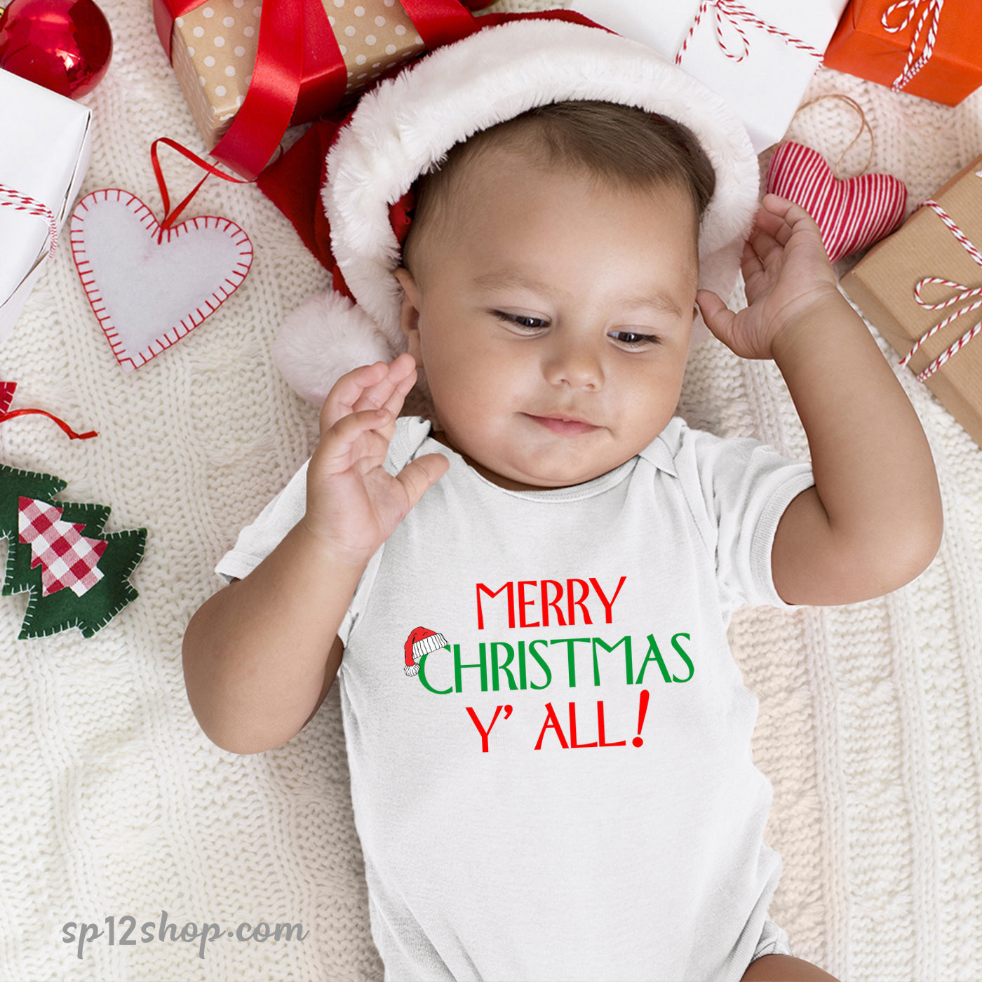 Merry Christmas Y' All Baby Bodysuit 