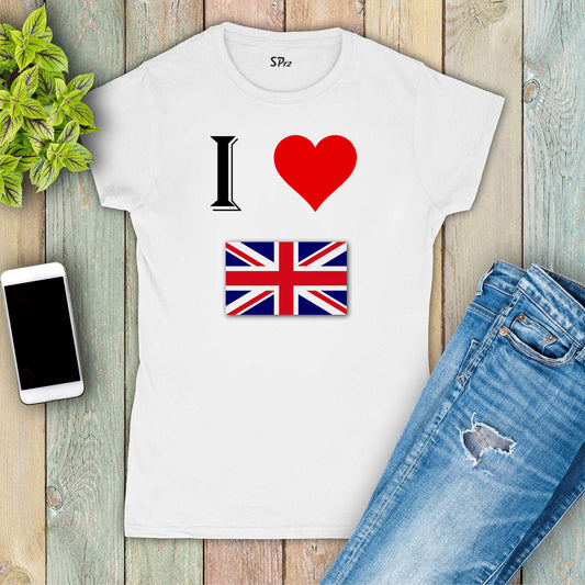 Patriot T Shirt Women Union Flag  I Love Great Britain