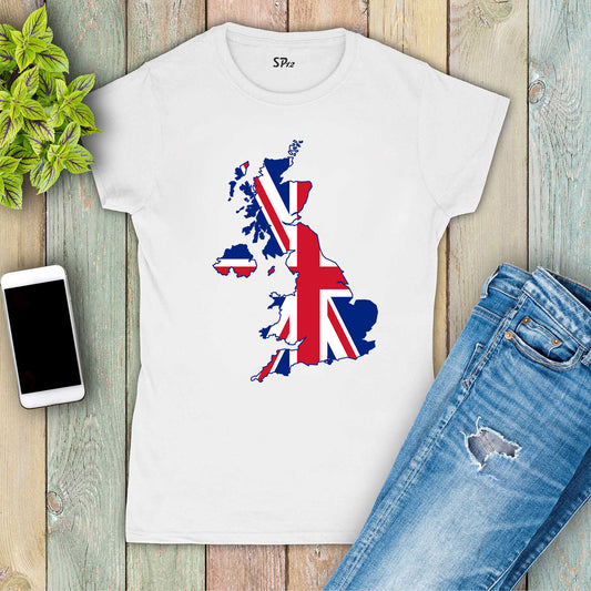 Patriotic Flag Map Women T Shirt Union Flag United Kingdom UK Map