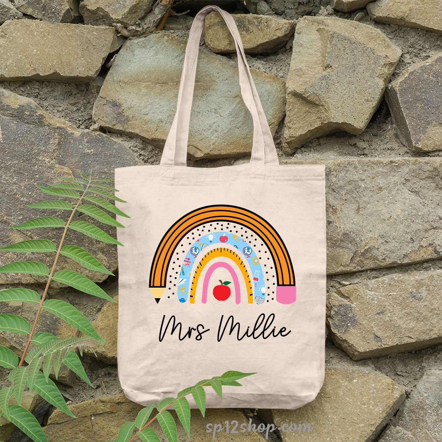 Rainbow Teacher Appreciation Gift Custom Thank You Shopping Tote Bag