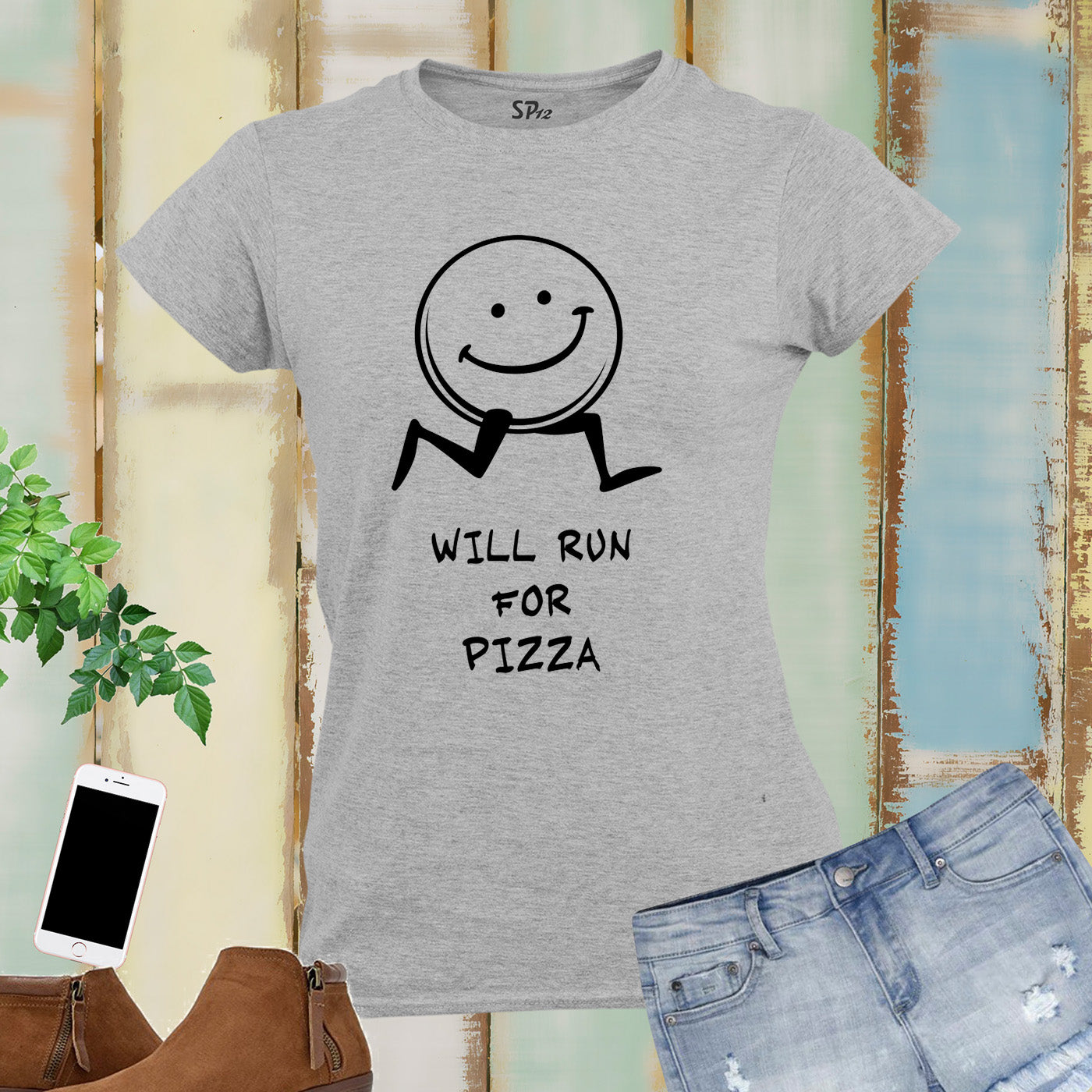 Pizza On The Run Funny Slogan Women T Shirt