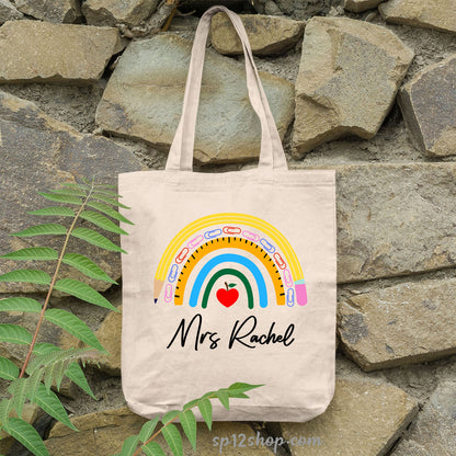 Rainbow Teacher Appreciation Custom Thank You Shopping Gift Tote Bag