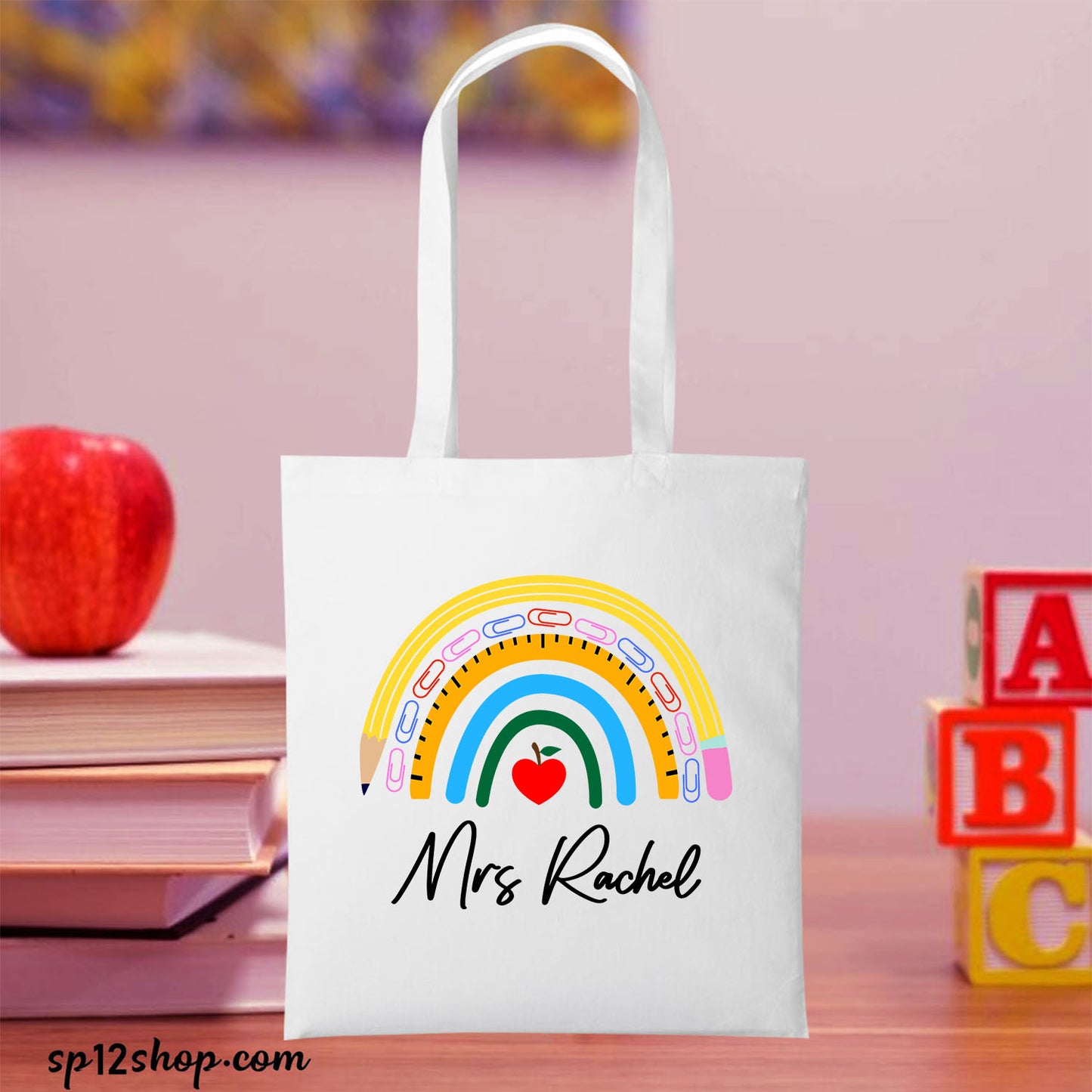 Rainbow Teacher Appreciation Custom Thank You Shopping Gift Tote Bag