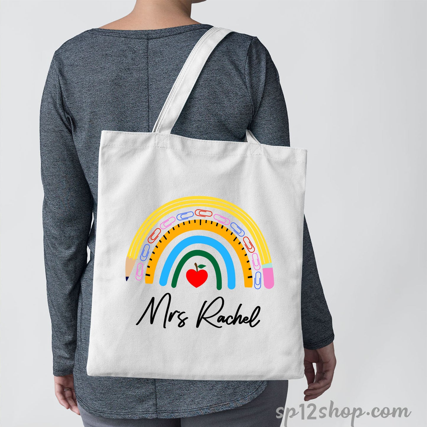 Rainbow Teacher Appreciation Custom Thank You Shopping Gift Tote Bag