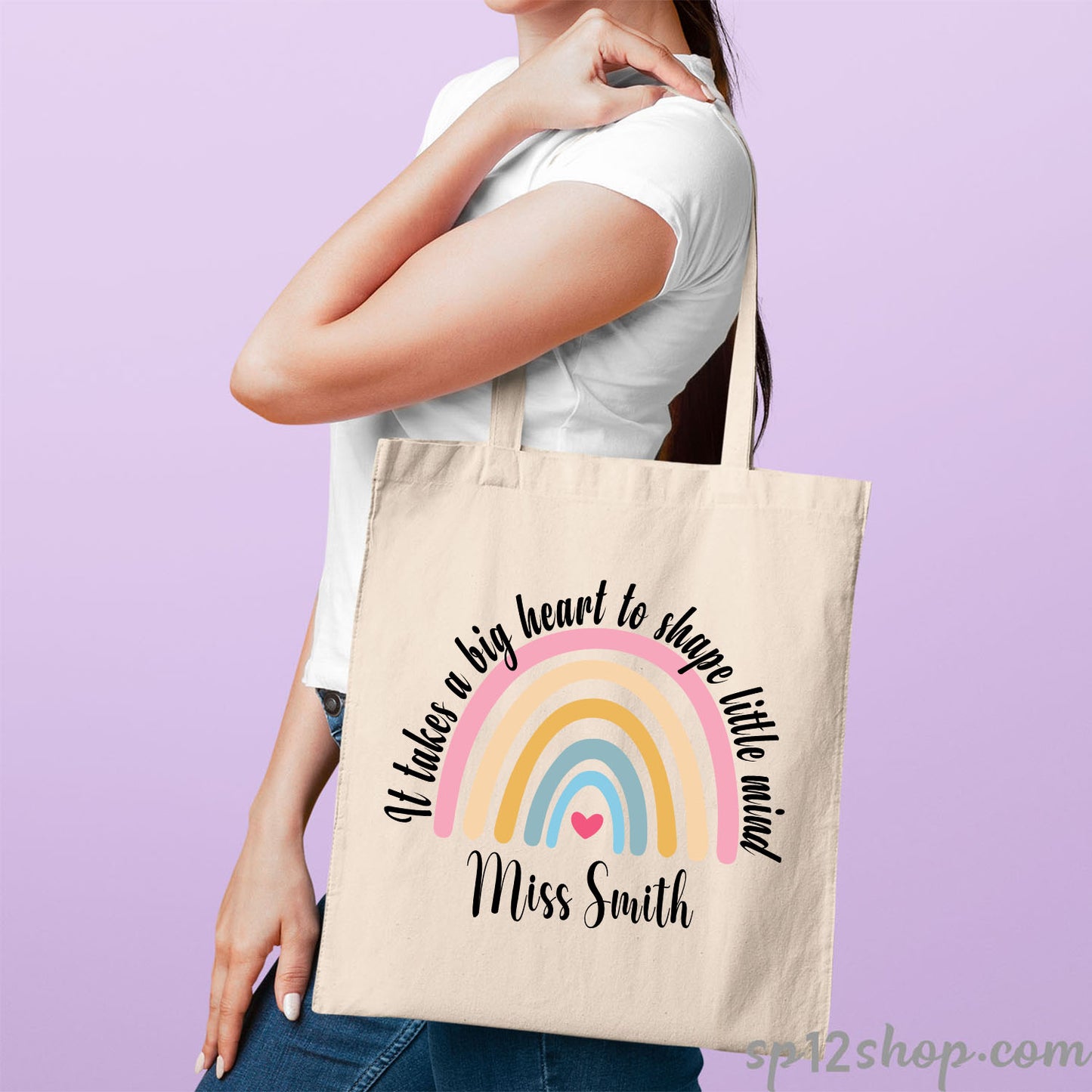 Cute Rainbow Teacher Appreciation Custom Thank You Shopping Tote Bag