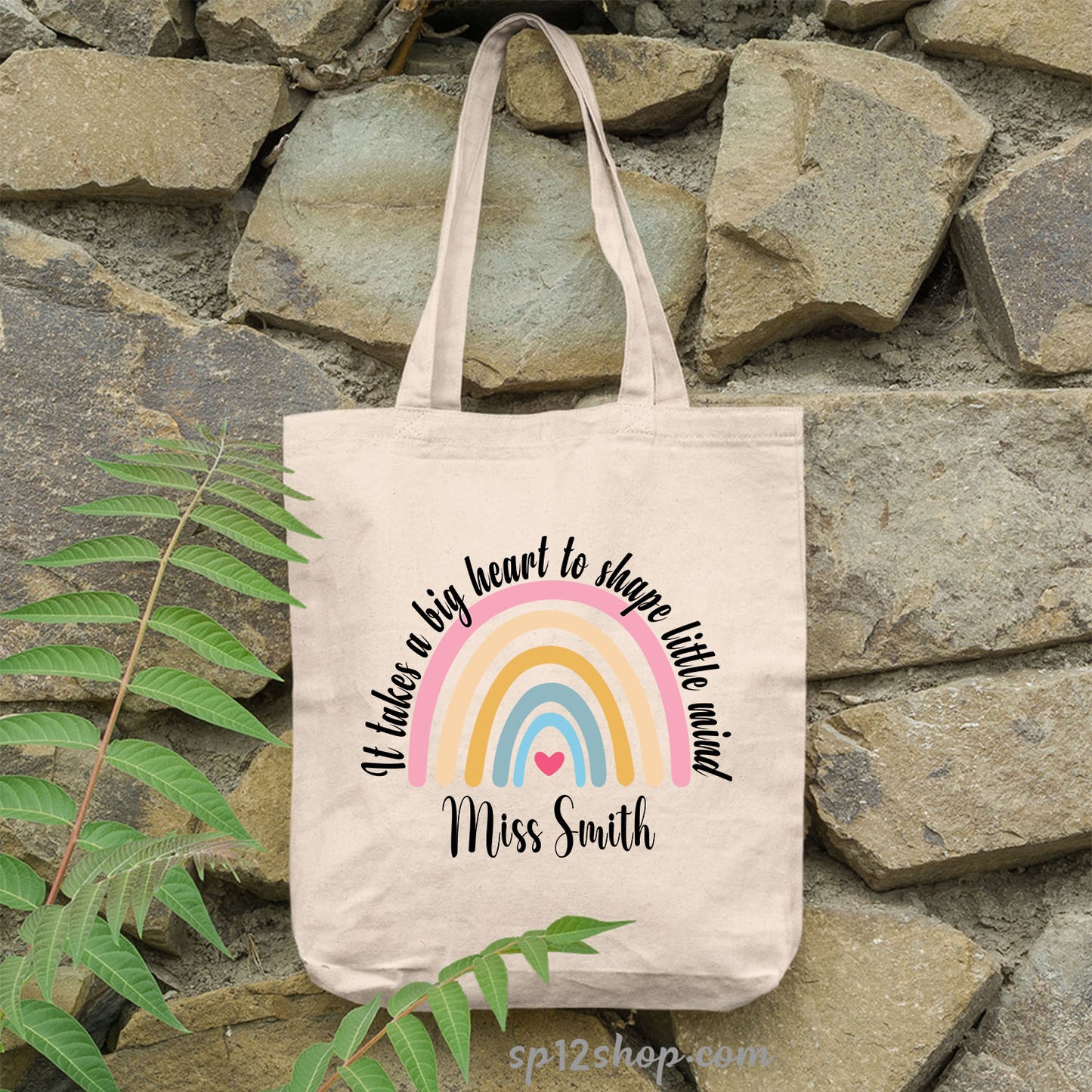 Cute Rainbow Teacher Appreciation Custom Thank You Shopping Tote Bag