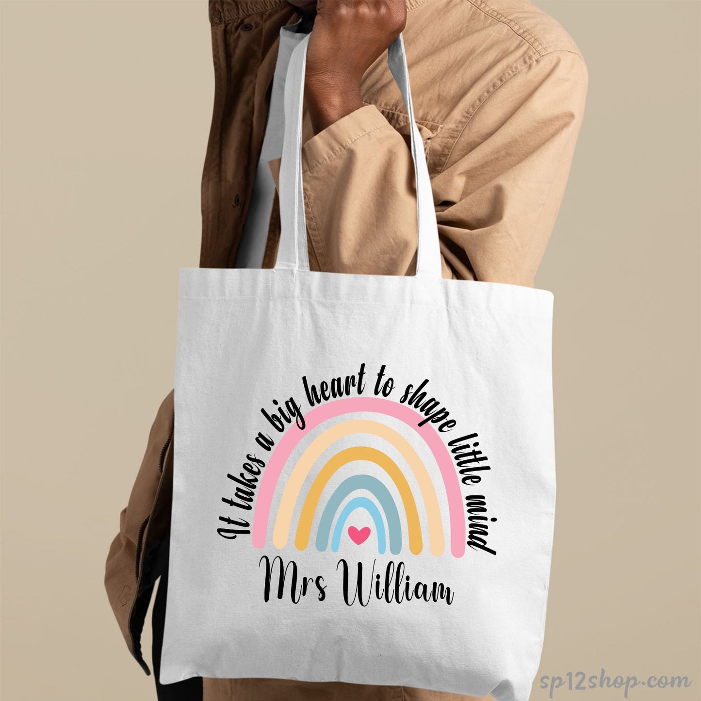 Teacher Appreciation Gift Rainbow Custom Thank You Shopping Tote Bag