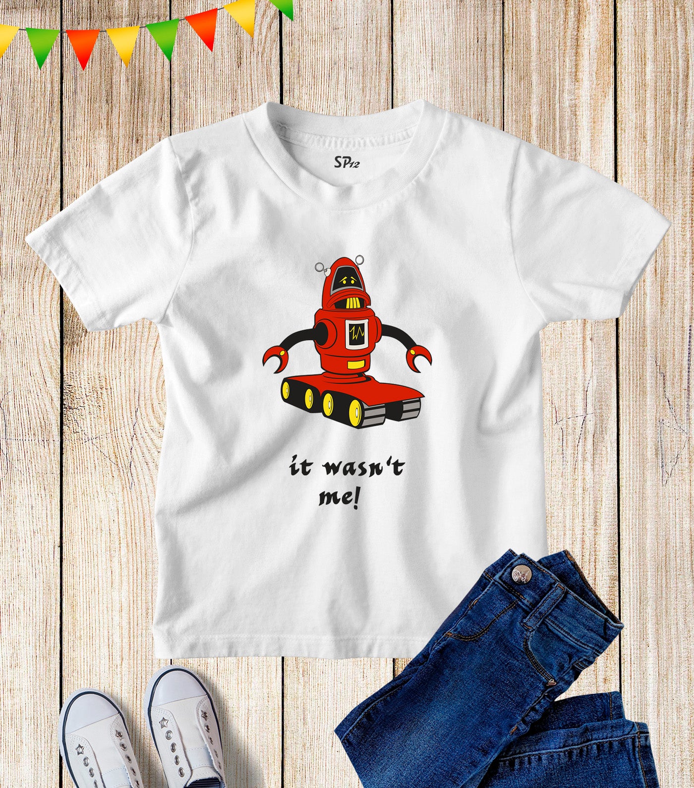 Kids Comic It Wasn't Me Funny Slogan Robot T Shirt