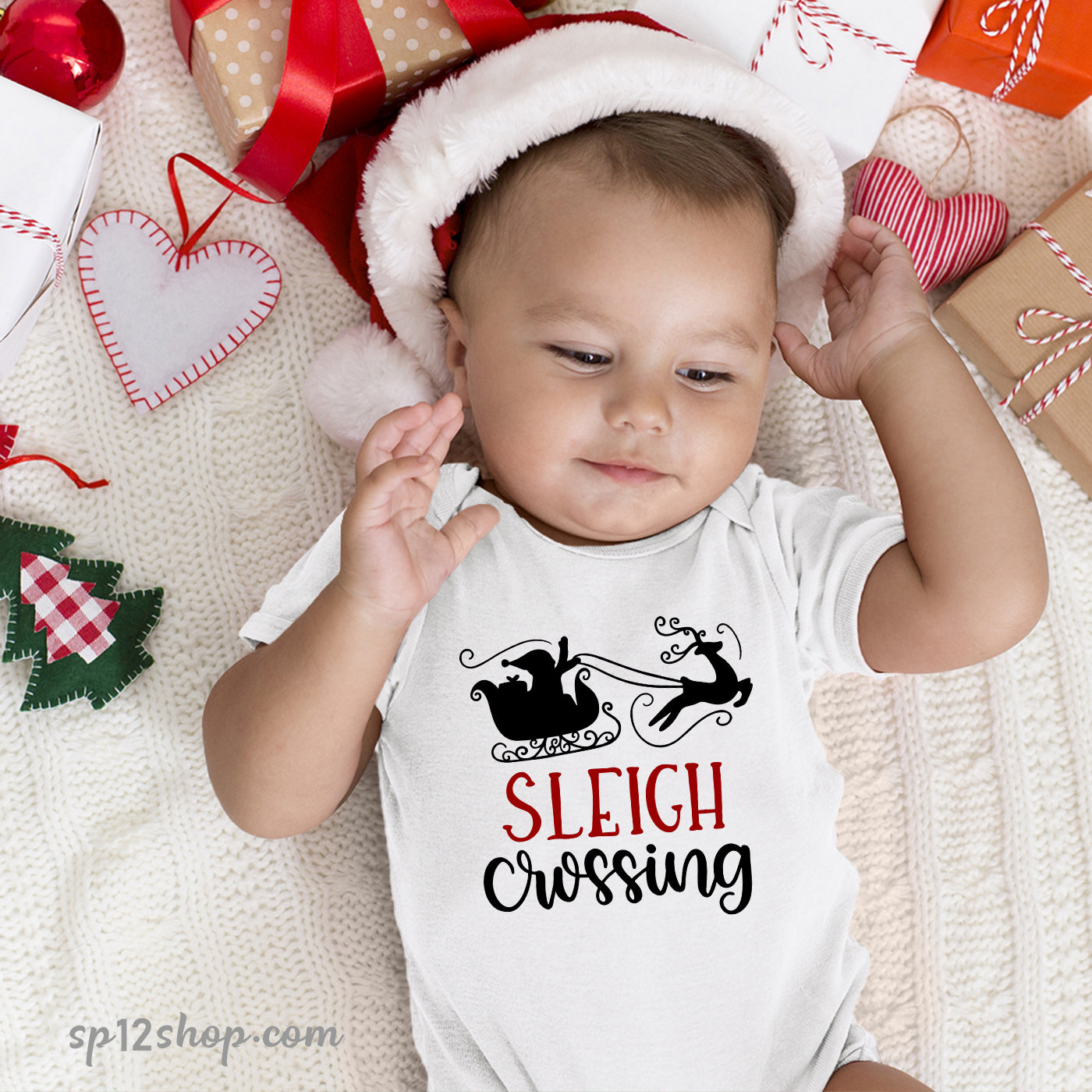 Sleigh Crossing Santa Christmas Family Baby Bodysuit