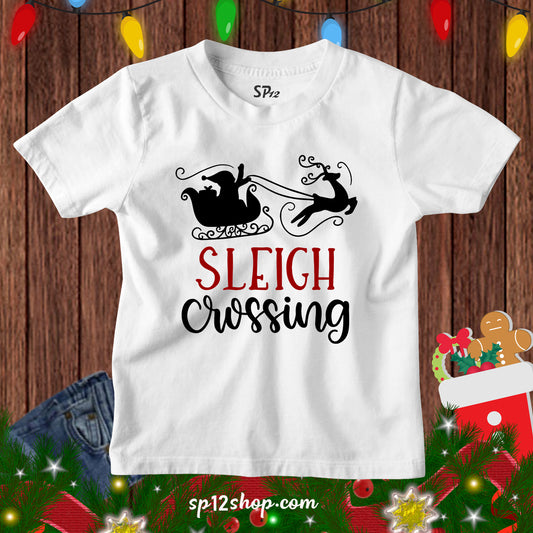 Sleigh Crossing Santa Christmas Family Kids T Shirt tee