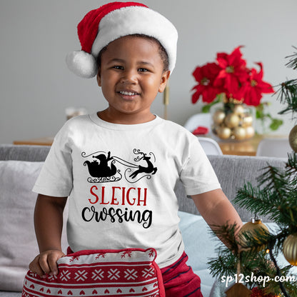 Sleigh Crossing Santa Christmas Family Kids T Shirt tee