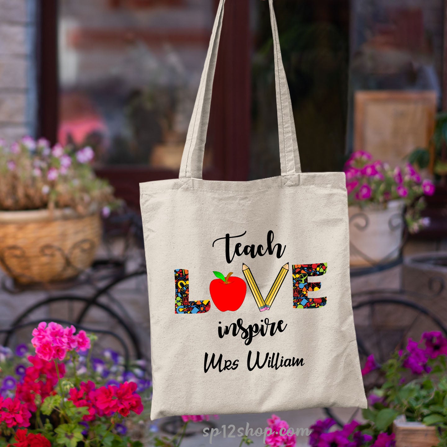 Teach Love Inspire Personalise Teacher Tote Bag