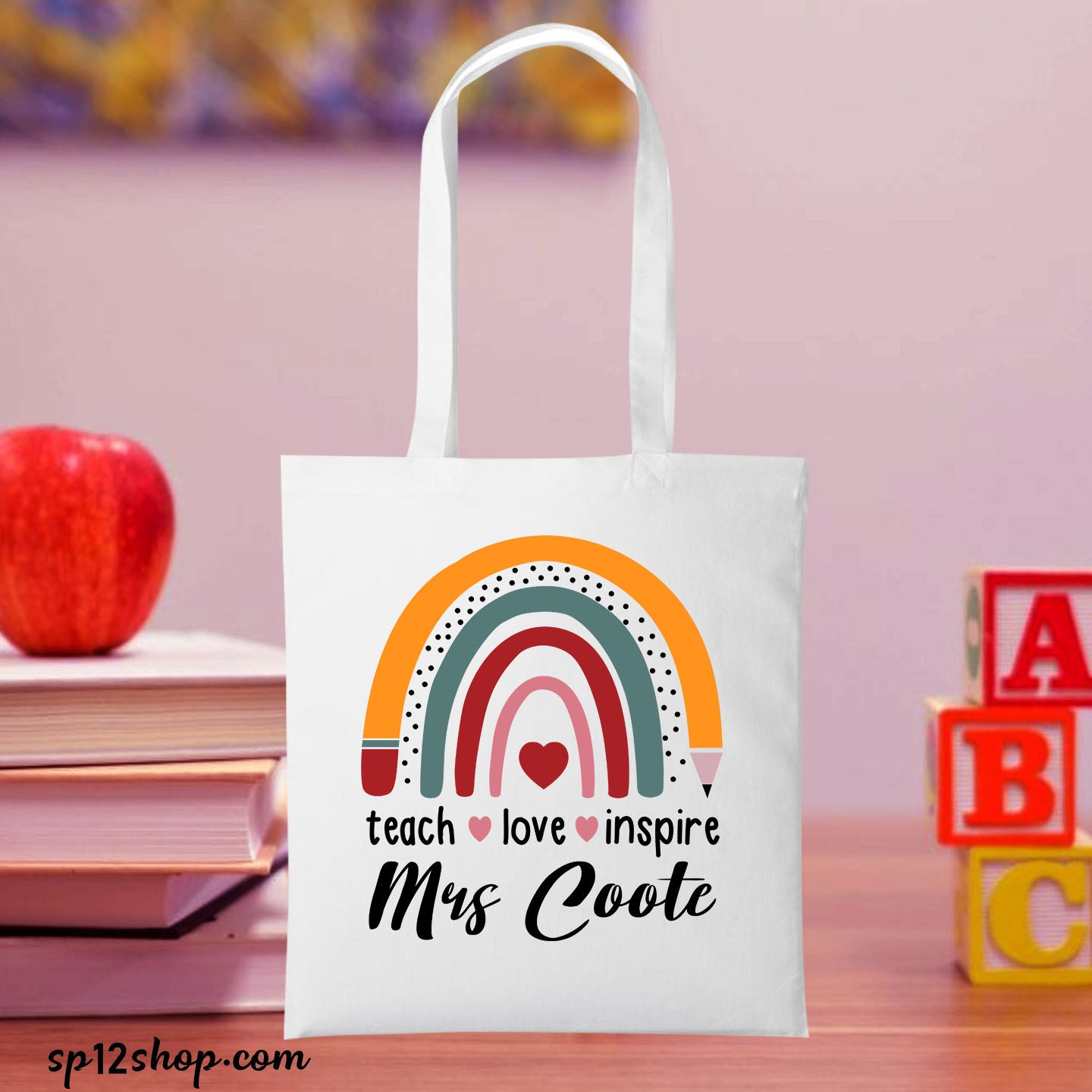 Teacher Bag Teach Love Inspire White Cotton Tote Bag