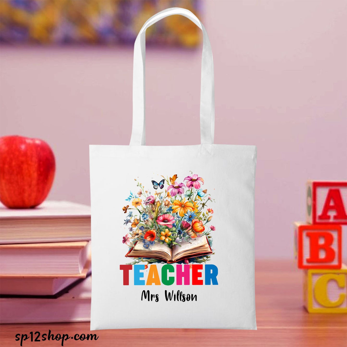 Floral Books Lover Custom Teacher Appreciation Thank You Gift Tote Bag