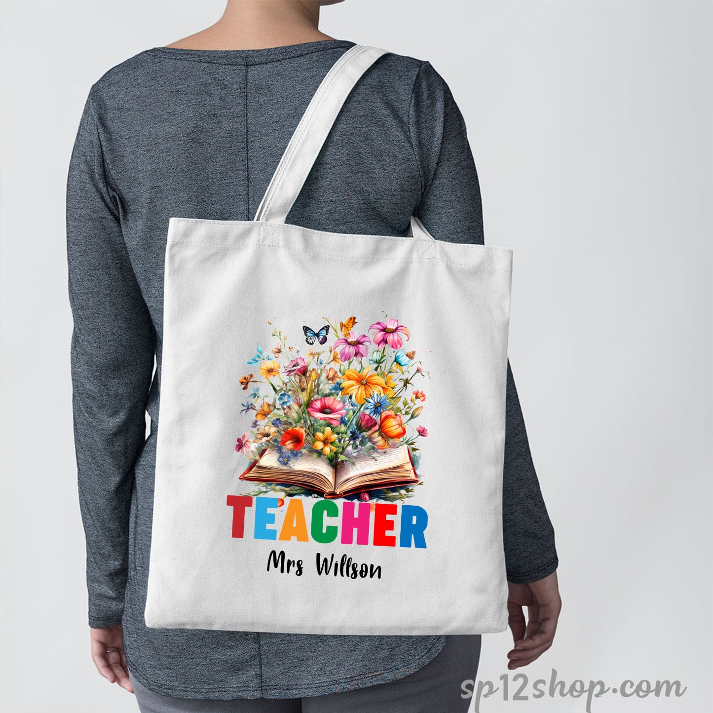 Floral Books Lover Custom Teacher Appreciation Thank You Gift Tote Bag