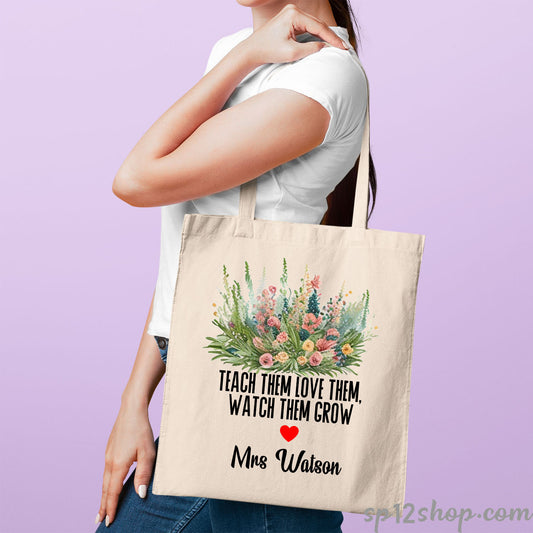 Flower Teacher Appreciation Custom Thank You Shopping Tote Bag