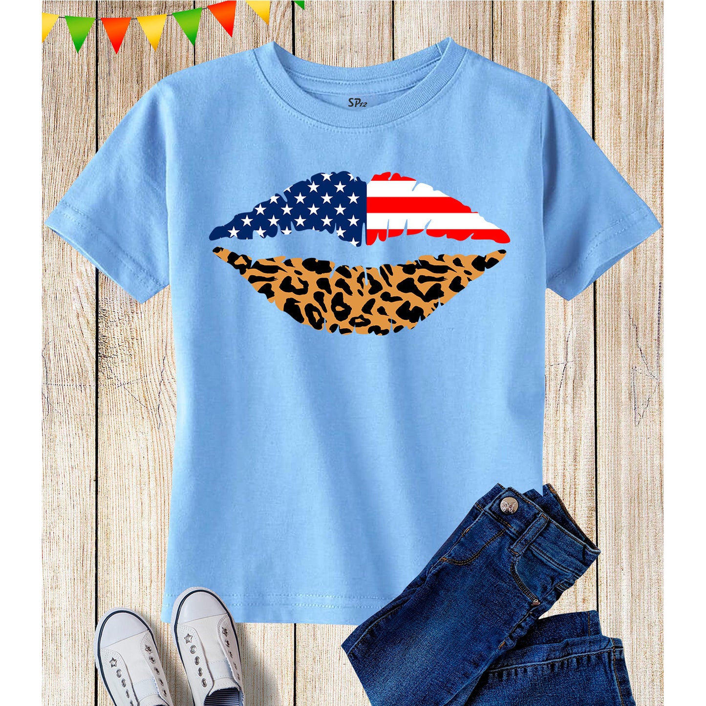 American Flag Lips 4th of July Patriotic Day and Independence Day T Shirt