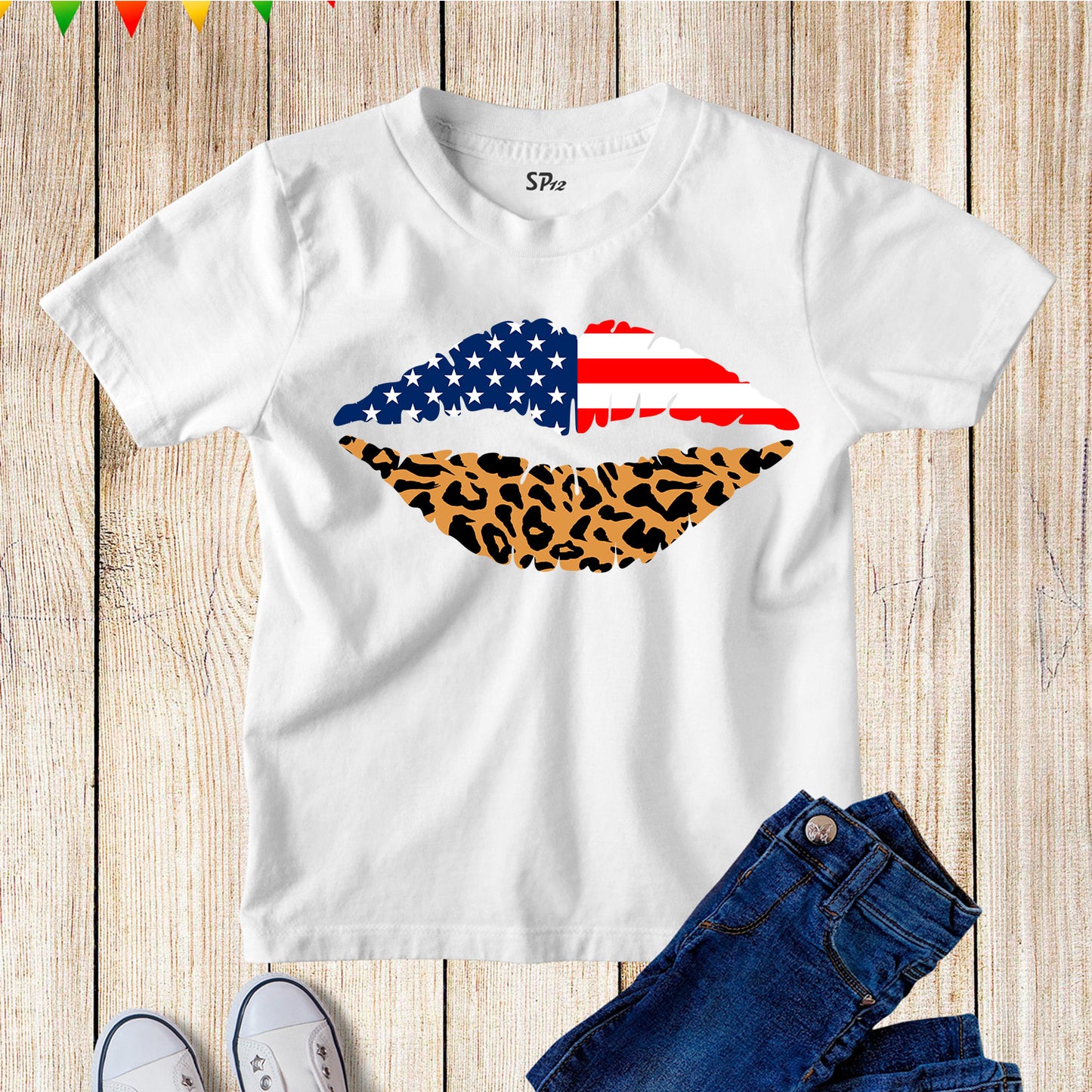 American Flag Lips 4th of July Patriotic Day and Independence Day T Shirt