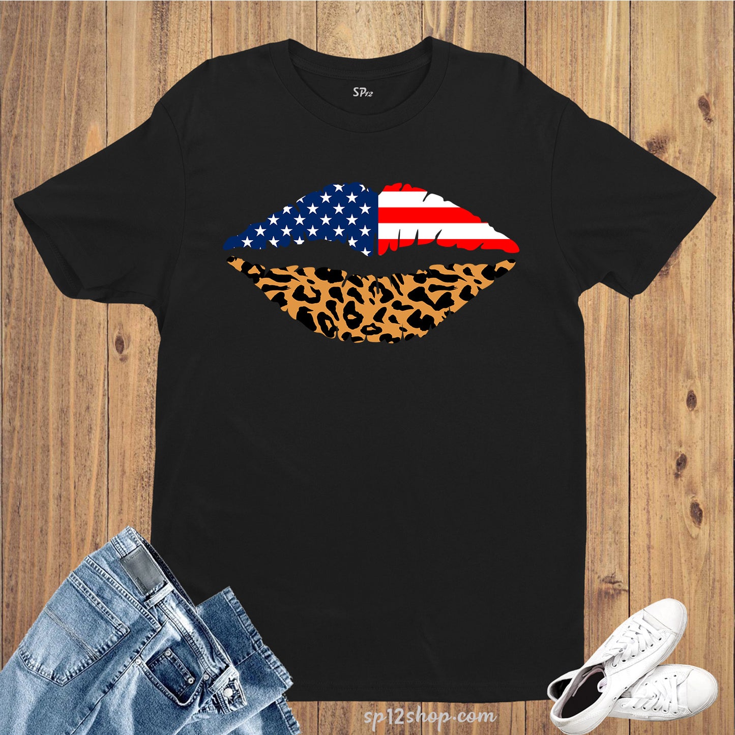 American Flag Lips 4th of July Patriotic Day and Independence Day T Shirt