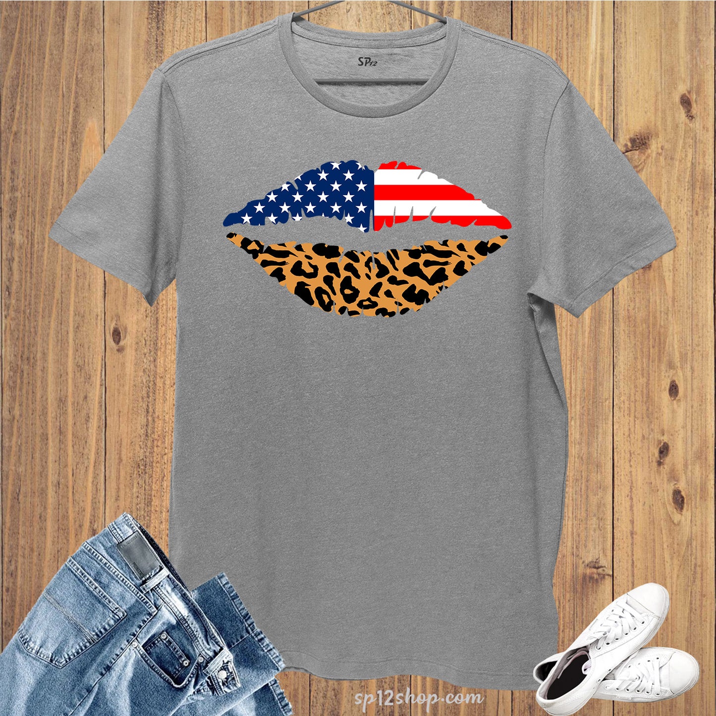 American Flag Lips 4th of July Patriotic Day and Independence Day T Shirt