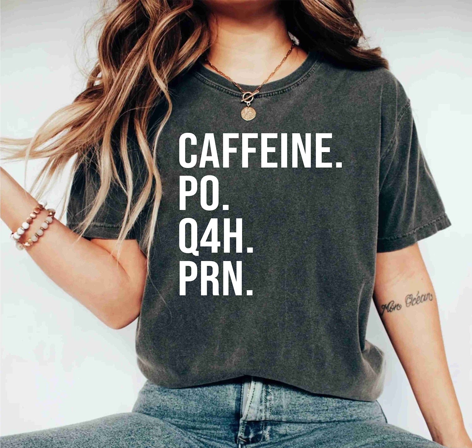 Caffeine PO Q4H PRN Funny Nurse Coffee Healthcare Workers Shirts Gift