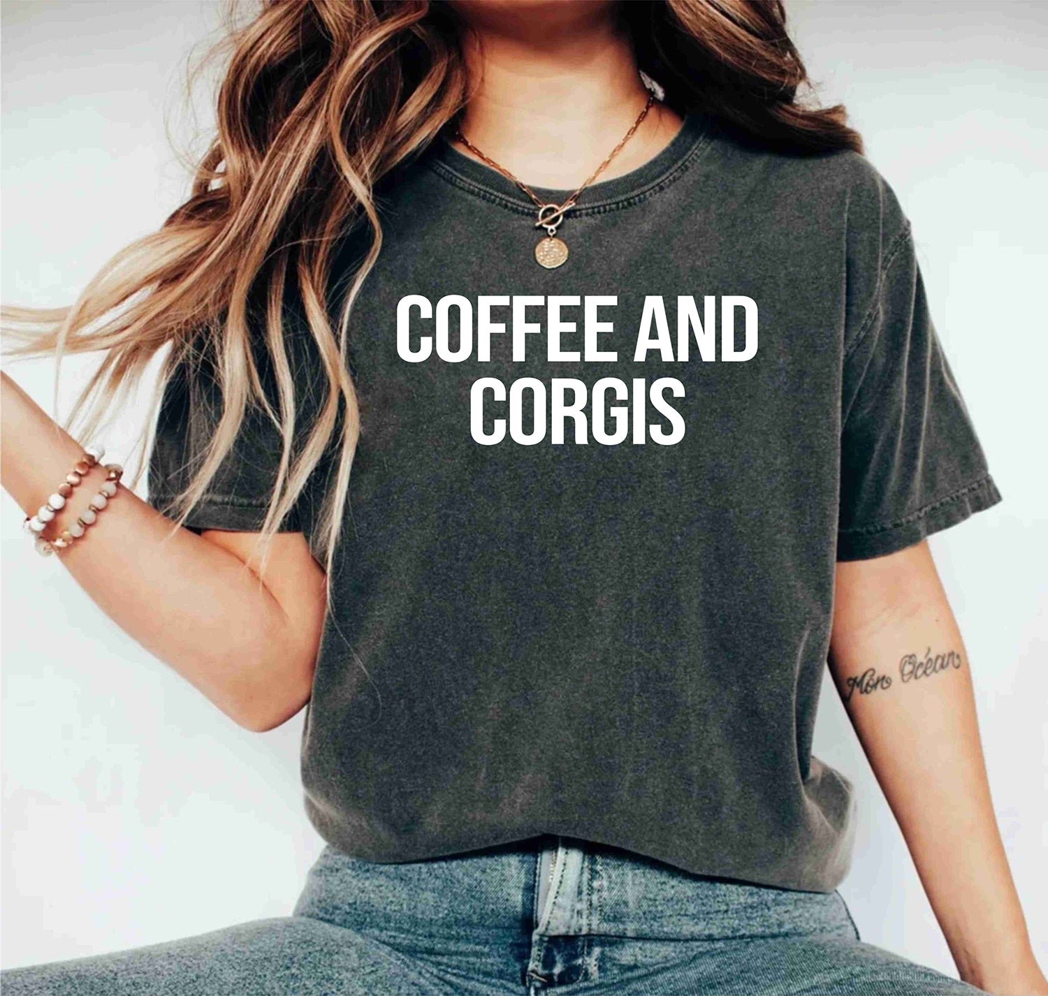 Coffee and Corgis Funny Corgi Mom Gift Motivational Coffee Lover Shirt