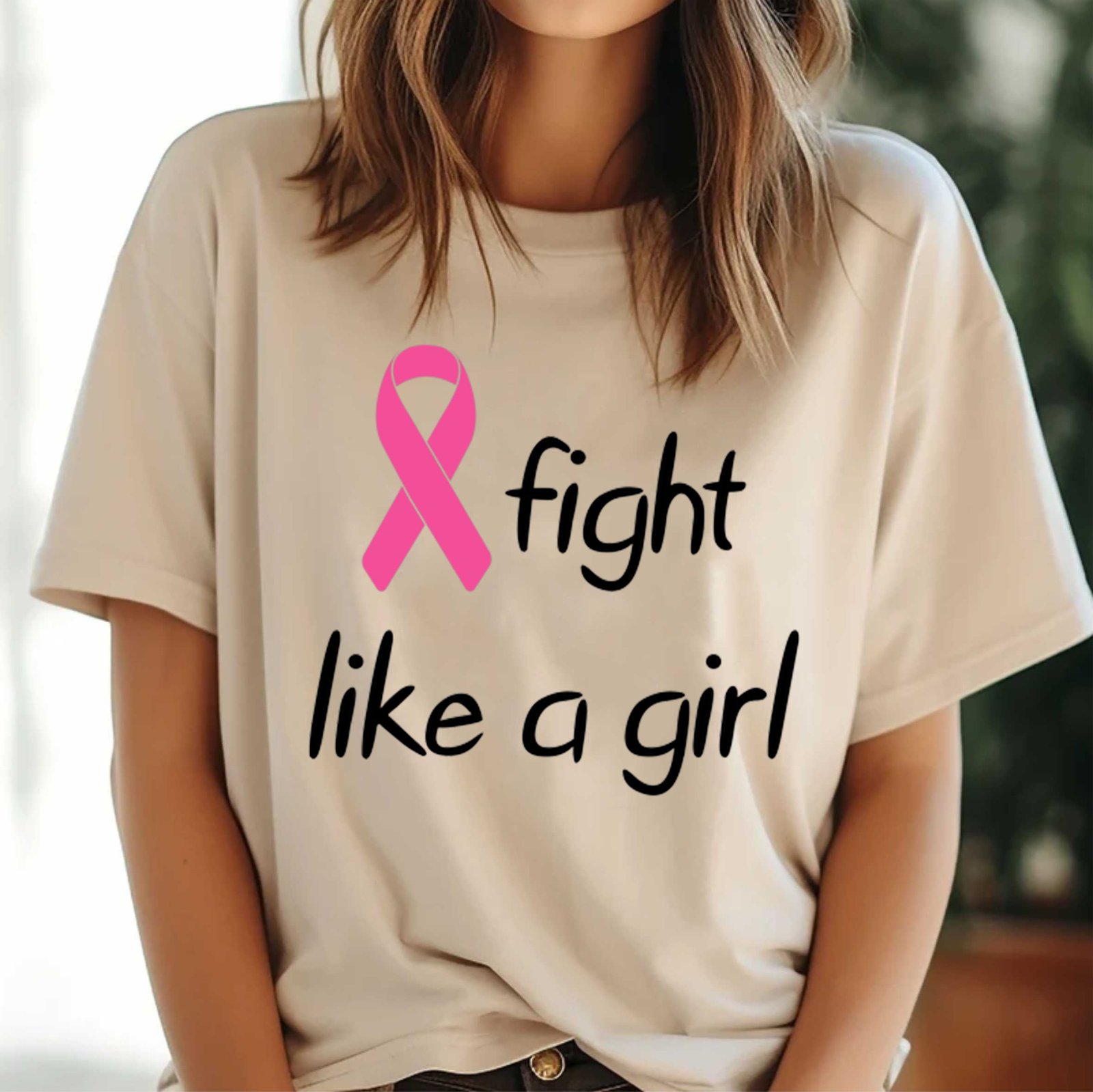 Fight Like a Girl Motivation Ribbon Breast Cancer Awareness T Shirt