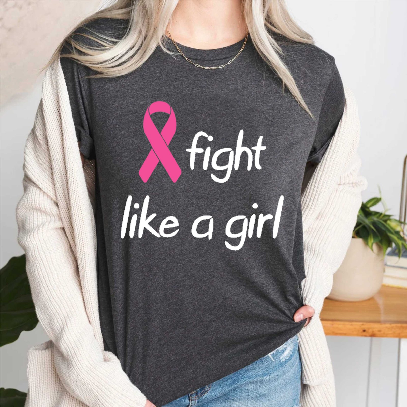 Fight Like a Girl Motivation Ribbon Breast Cancer Awareness T Shirt