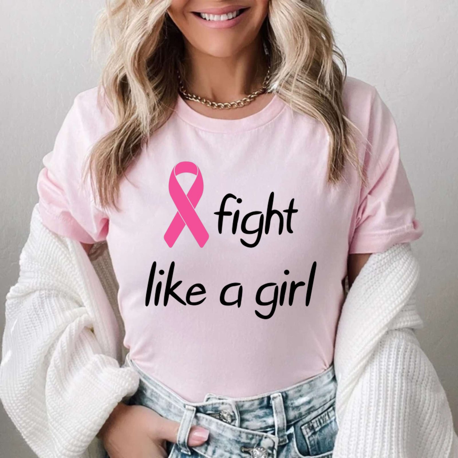 Fight Like a Girl Motivation Ribbon Breast Cancer Awareness T Shirt