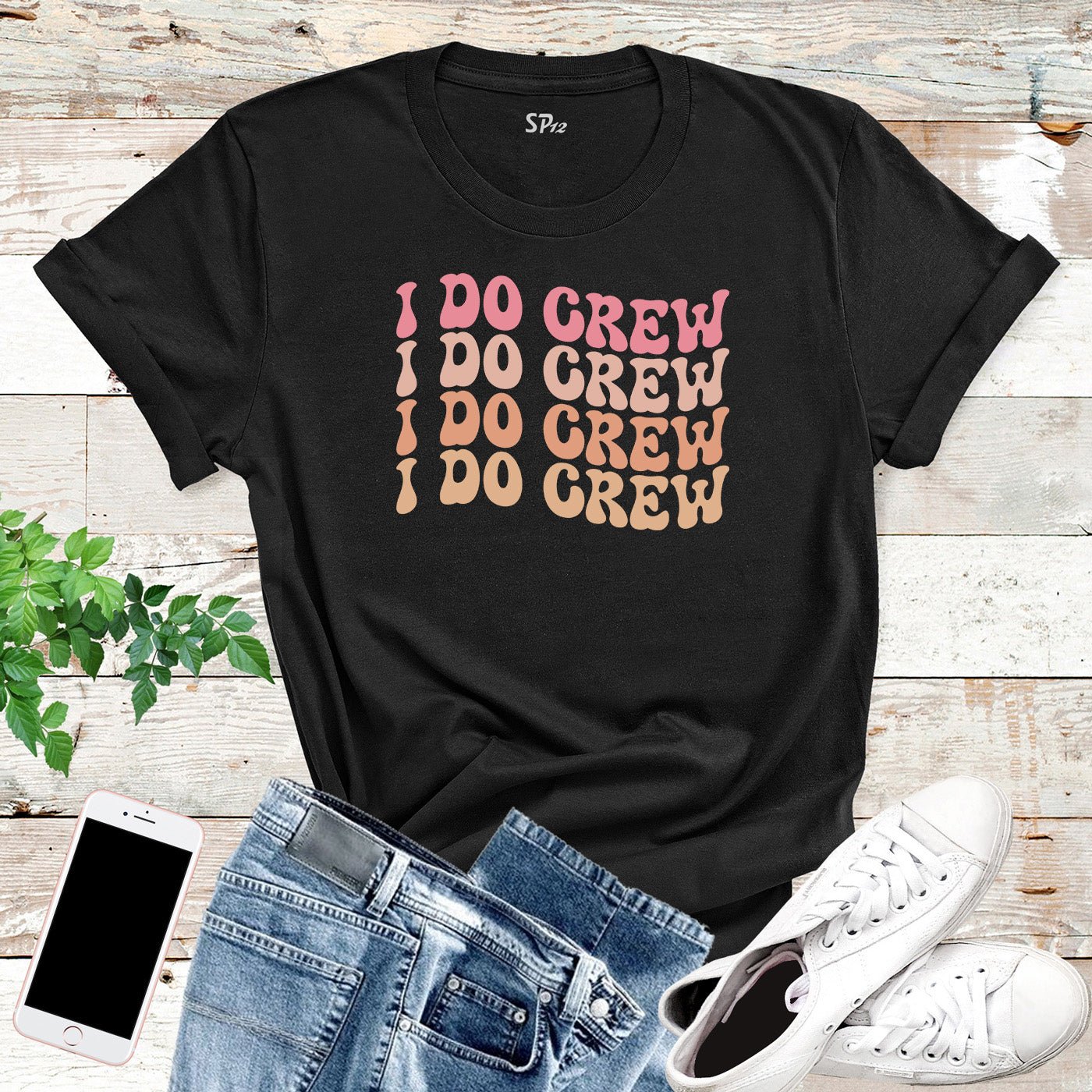 I Do Crew Bride Crew Custom Bridesmaid Bridal Shower Retro T-Shirts - Image 5