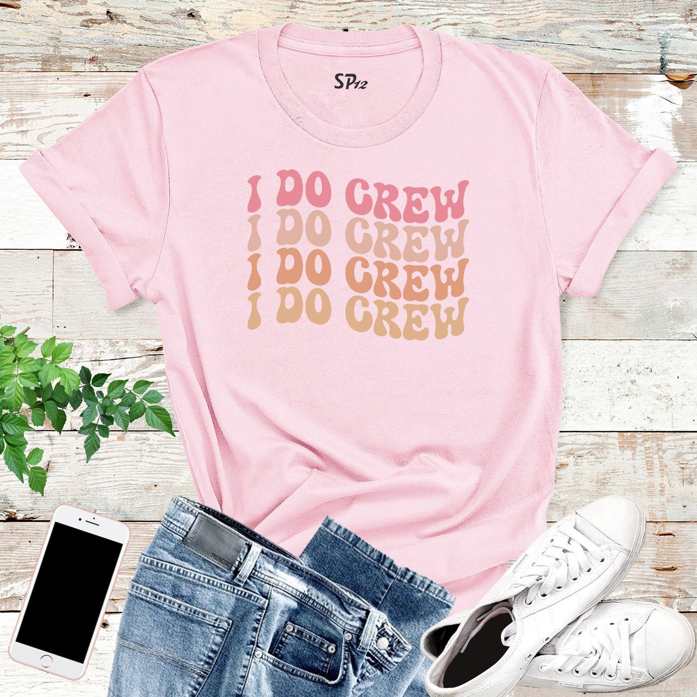 I Do Crew Bride Crew Custom Bridesmaid Bridal Shower Retro T-Shirts - Image 6