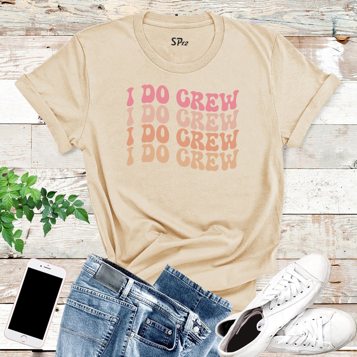 I Do Crew Bride Crew Custom Bridesmaid Bridal Shower Retro T-Shirts - Image 2