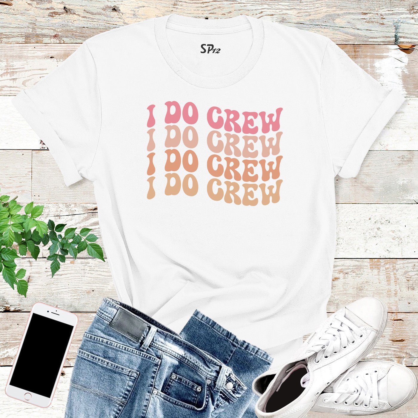 I Do Crew Bride Crew Custom Bridesmaid Bridal Shower Retro T-Shirts - Image 4