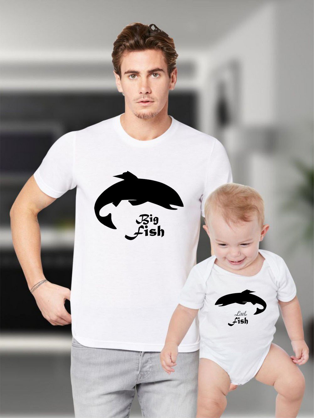 Father Daddy Daughter Dad Son Matching T shirts Big Fish Little Fish - Image 3