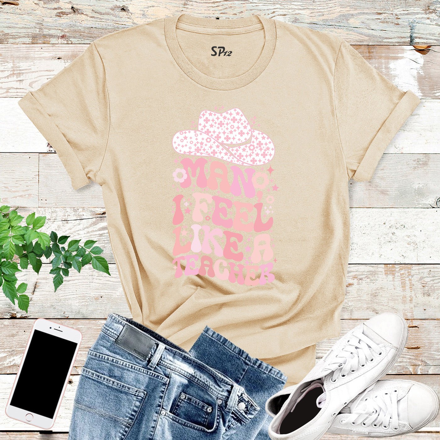 Man I Feel like a Teacher Custom Funny Western Floral Educator T-Shirt - Image 2