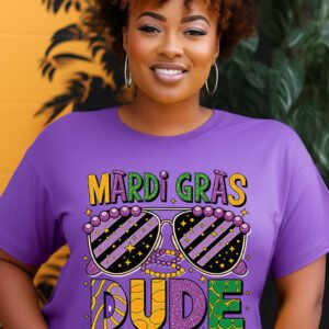 Mardi Gras Dude T-Shirt Beads and Mask Carnival Costume