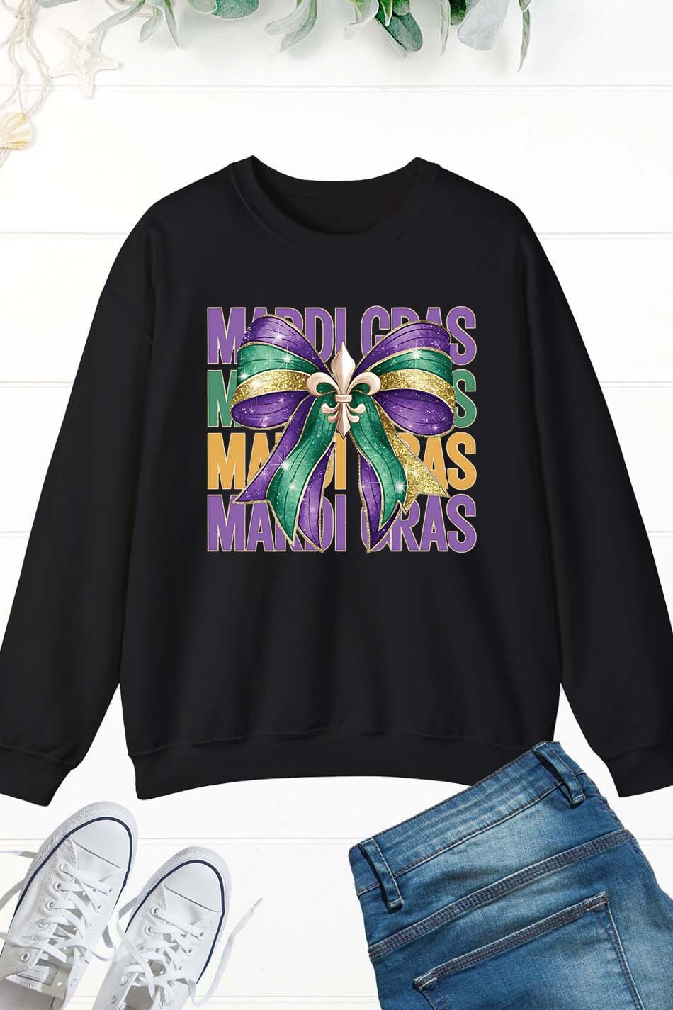 Mardi Gras Shirt Ladies Coquette Bow Glitter Parade Costume