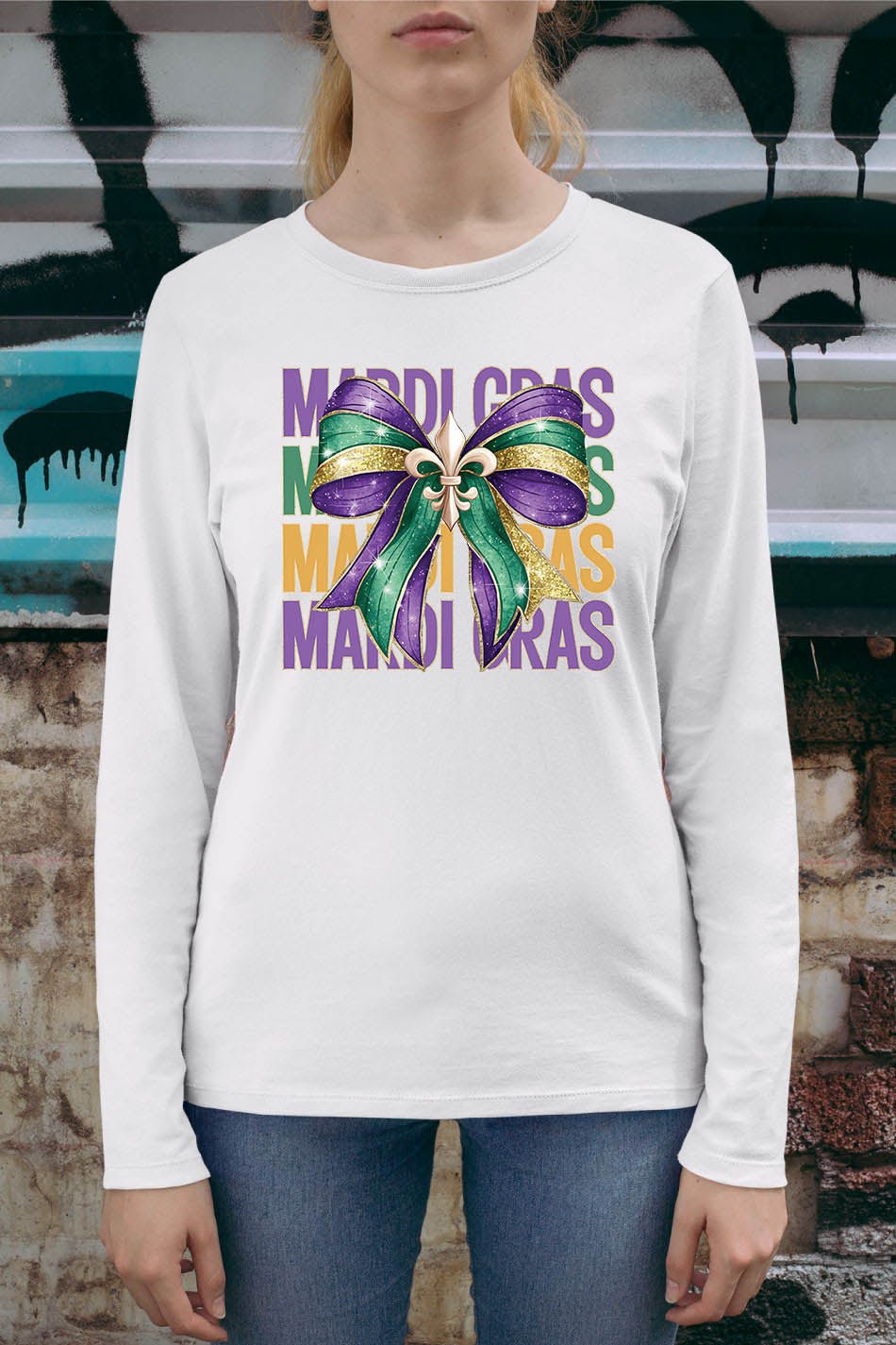 Mardi Gras Shirt Ladies Coquette Bow Glitter Parade Costume