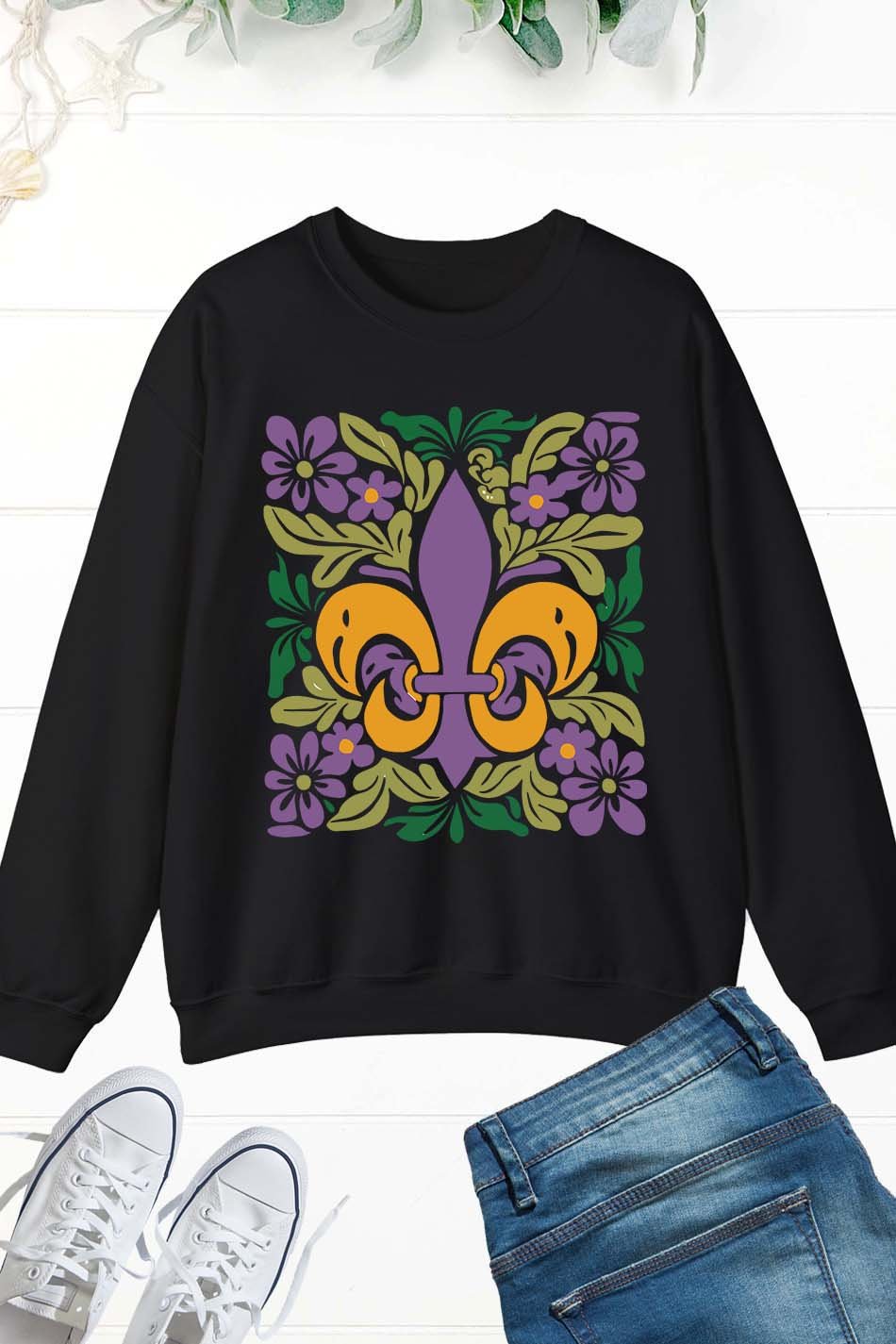 Mardi Gras Shirt fleur de lis Symbol Purple Gold and Green
