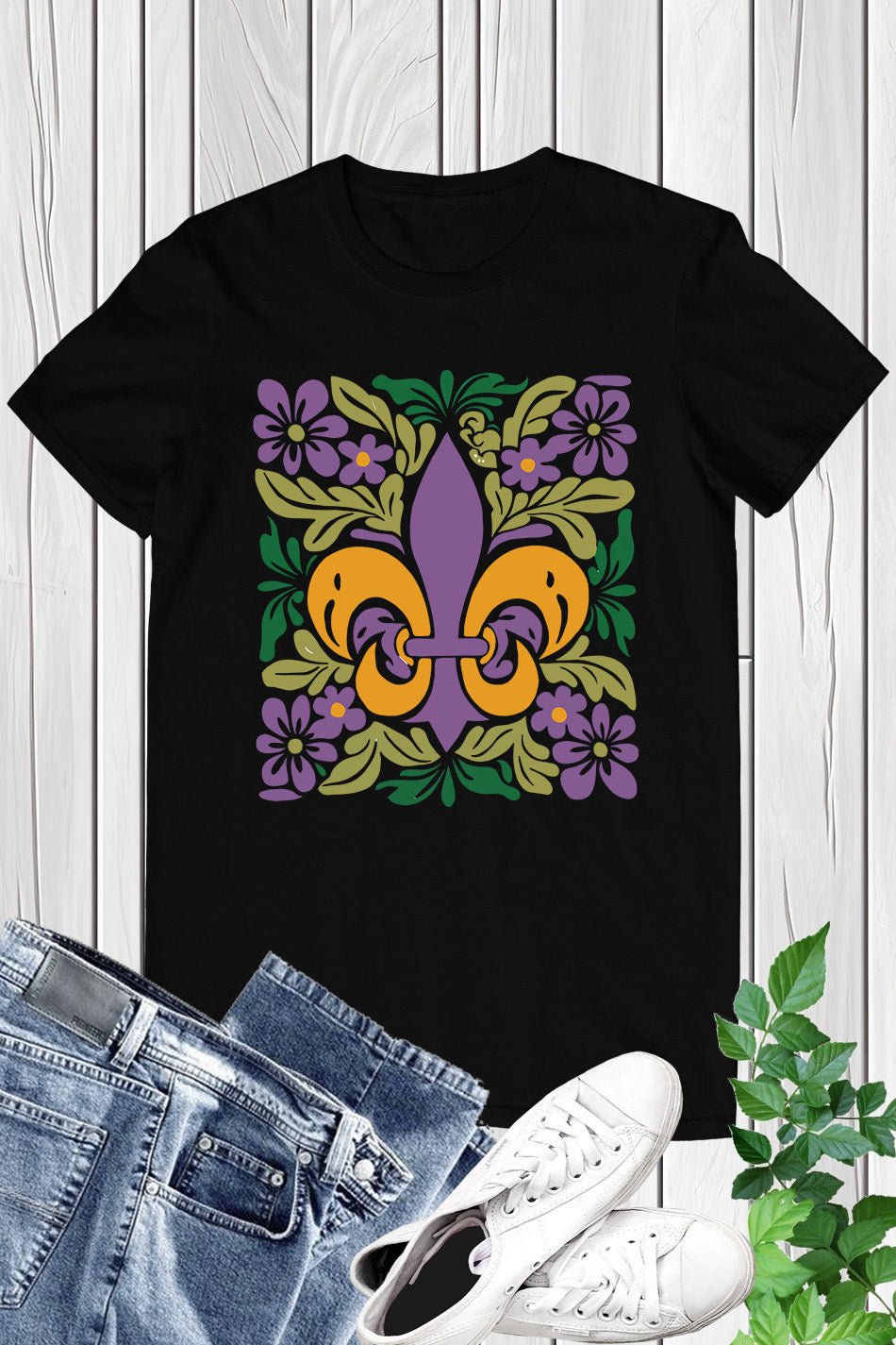 Mardi Gras Shirt fleur de lis Symbol Purple Gold and Green