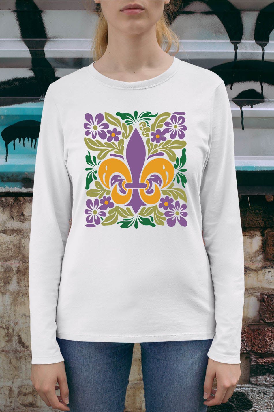 Mardi Gras Shirt fleur de lis Symbol Purple Gold and Green